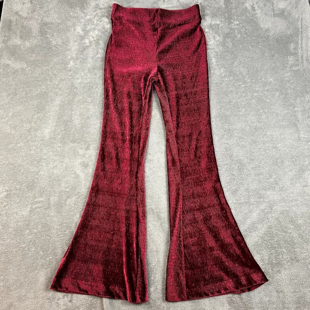 Free People Pants Womens M Red Flared Ribbed‎ Velvet Pull-On Festival Boho